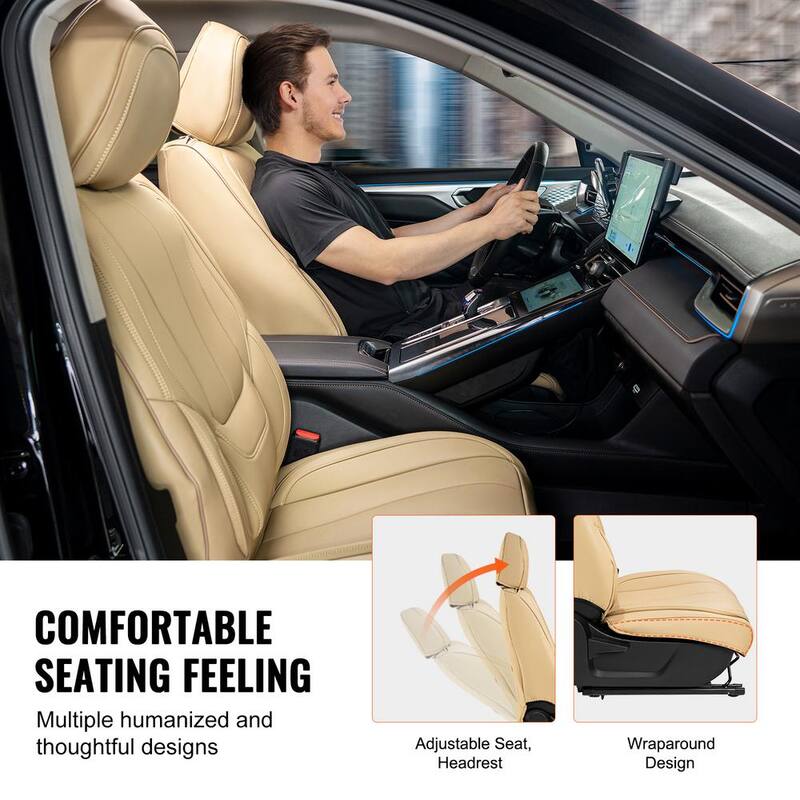 VEVOR Seat Covers, Universal Car Seat Covers Front Seats, 6pcs Faux Leather Seat Cover, Full Enclosed Design, Beige - ZTMSPGTDSTYXA942AV0-0805