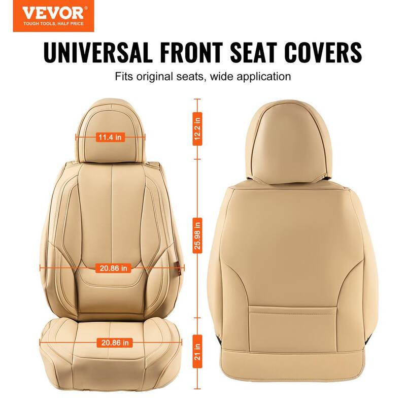 VEVOR Seat Covers, Universal Car Seat Covers Front Seats, 6pcs Faux Leather Seat Cover, Full Enclosed Design, Beige - ZTMSPGTDSTYXA942AV0-0805
