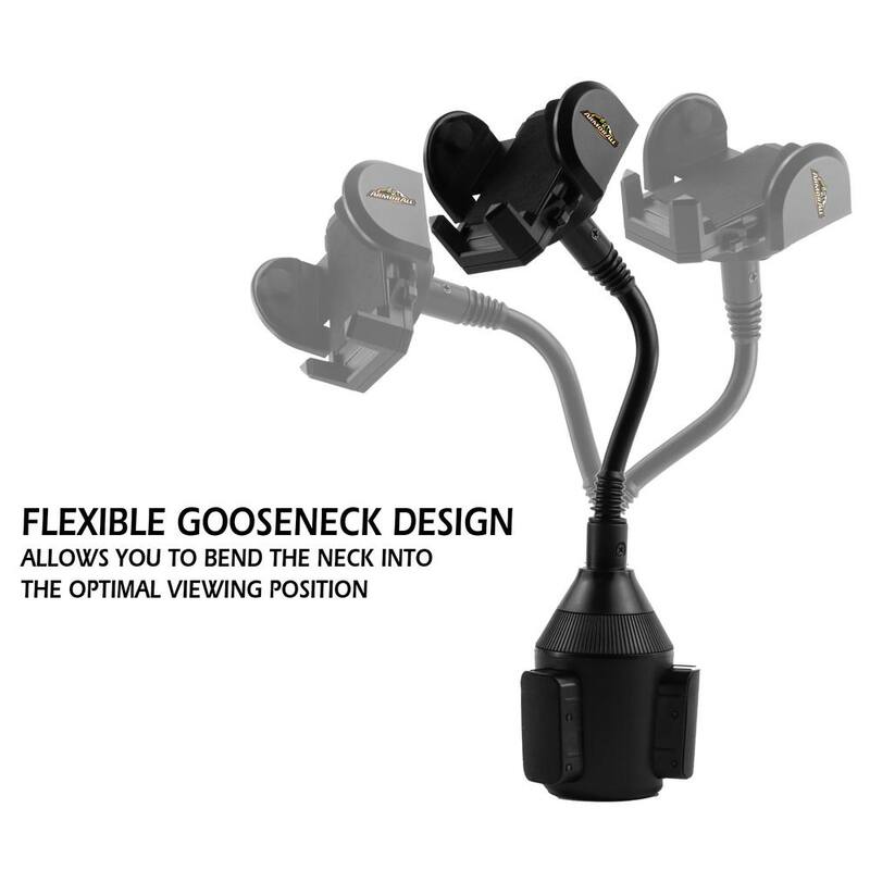 Armor All Universal Cup Holder Gooseneck Phone Mount with Expandable Rubber Grips and Flexible Neck Design - AMH3-1003-BLK