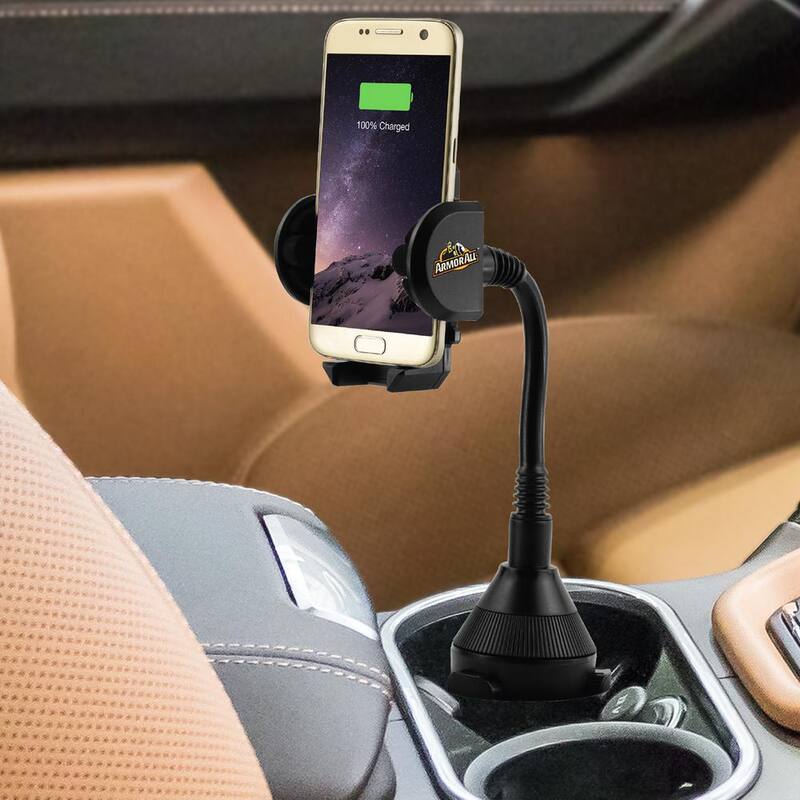 Armor All Universal Cup Holder Gooseneck Phone Mount with Expandable Rubber Grips and Flexible Neck Design - AMH3-1003-BLK