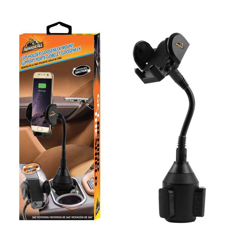 Armor All Universal Cup Holder Gooseneck Phone Mount with Expandable Rubber Grips and Flexible Neck Design - AMH3-1003-BLK