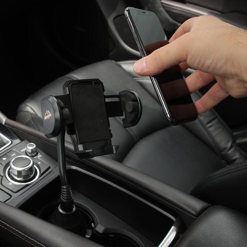 Armor All Universal Cup Holder Gooseneck Phone Mount with Expandable Rubber Grips and Flexible Neck Design - AMH3-1003-BLK