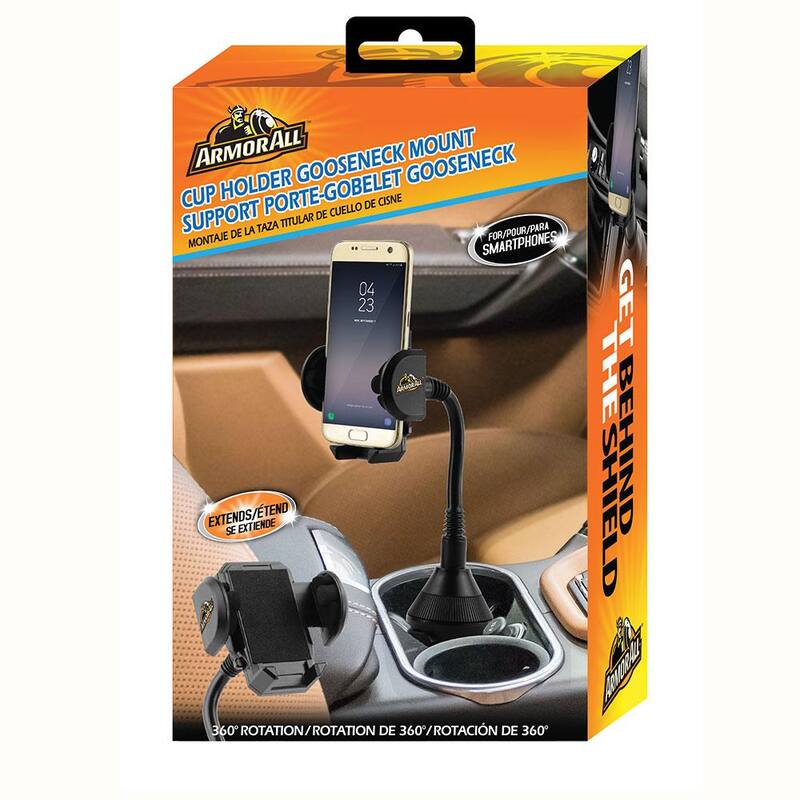 Armor All Universal Cup Holder Gooseneck Phone Mount with Expandable Rubber Grips and Flexible Neck Design - AMH3-1003-BLK