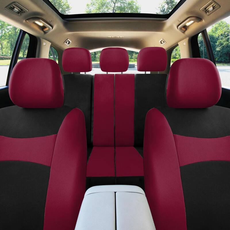 FH Group Light and Breezy Fabric 21 in. x 21 in. x 2 in. Full Set Seat Covers with Steering Wheel Cover and 4-Seat Belt Pads - DMFB030BGD115CM