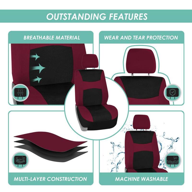 FH Group Light and Breezy Fabric 21 in. x 21 in. x 2 in. Full Set Seat Covers with Steering Wheel Cover and 4-Seat Belt Pads - DMFB030BGD115CM