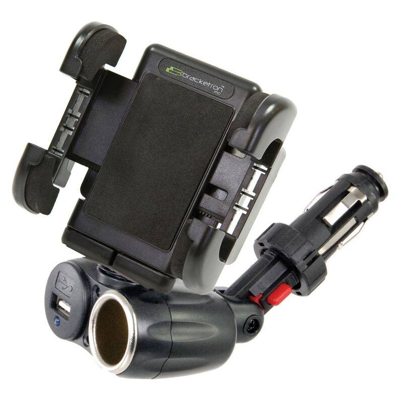 Bracketron Power Dock Dual Auxiliary USB Power Mount with Grip-iT for GPS, Black - IPM197BL