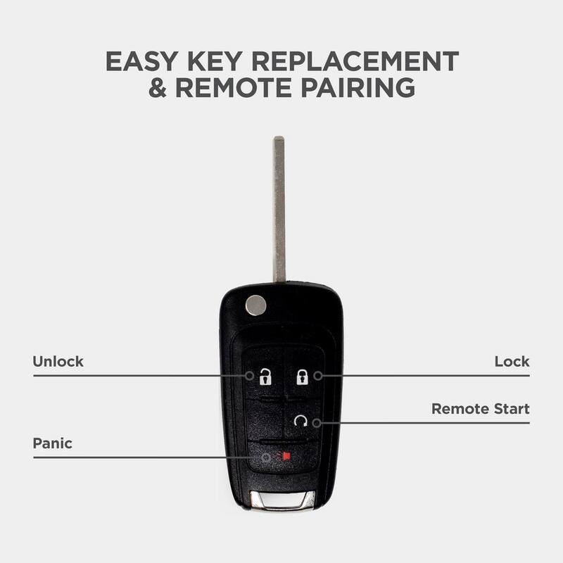 Car Keys Express GM Simple Key, for Select Buick,Chevrolet, GMC Vehicles 4 Button Flip Key Remote Start, Lock, Unlock,and Panic Buttons - GMFK4RSSK-PK