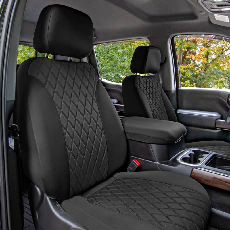 FH Group Neoprene Custom Fit Seat Covers for 2019-2023 GMC Sierra 1500 2500HD 3500HD SLT AT4 DENALI - DMCM5007BLACK-FRONT
