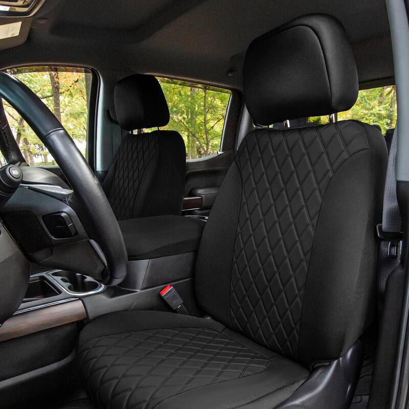 FH Group Neoprene Custom Fit Seat Covers for 2019-2023 GMC Sierra 1500 2500HD 3500HD SLT AT4 DENALI - DMCM5007BLACK-FRONT