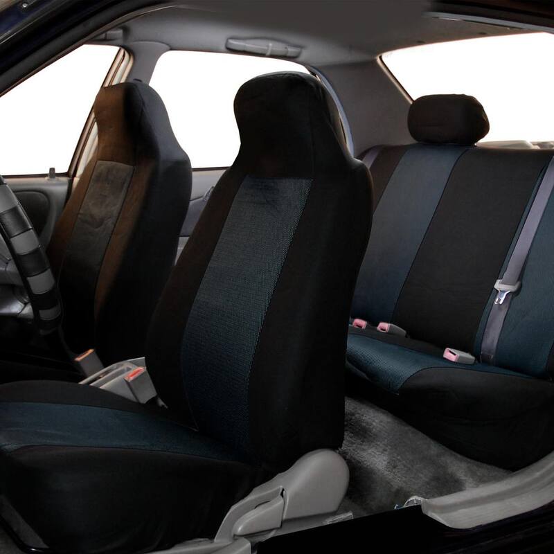 FH Group Sandwich Fabric 47 in. x 23 in. x 1 in. Full Set Car Seat Covers - DMFB102BLACK114