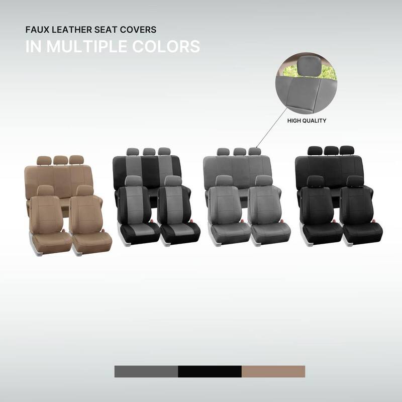 FH Group PU Leather 47 in. x 23 in. x 1 in. Full Set Seat Covers - DMPU001BLACK114