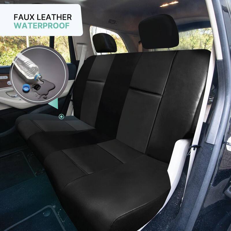 FH Group PU Leather 47 in. x 23 in. x 1 in. Full Set Seat Covers - DMPU001BLACK114