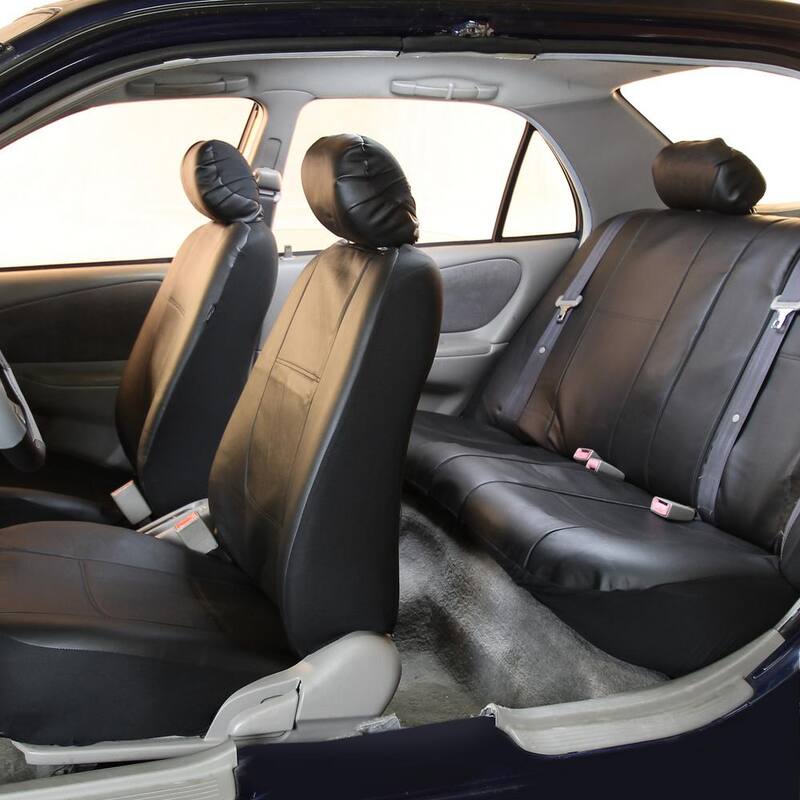 FH Group PU Leather 47 in. x 23 in. x 1 in. Full Set Seat Covers - DMPU001BLACK114