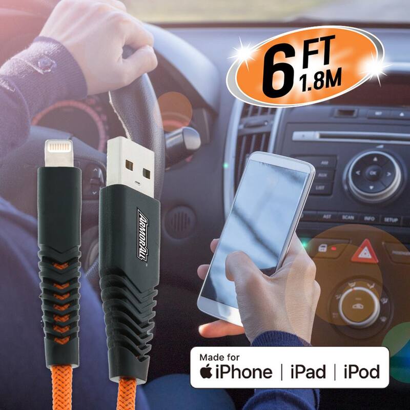 Armor All Car Charger Bundle, 6 ft. Lightning Cable and Car Charger Adapter 3.1 Amp - ECOM-0104-ORG