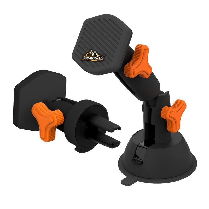 Armor All 2 in. 1 Magnet Phone Mount, 3 Setup Options: Dashboard/Windshield/Air Vent - AMH3-1011-BLK