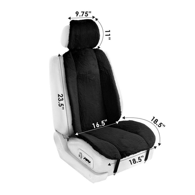 FH Group Doe16 Faux Rabbit Fur Car Seat Cushions 22 in. x 20 in. x 4.7 in. Full Set - DMFB216114BLACK