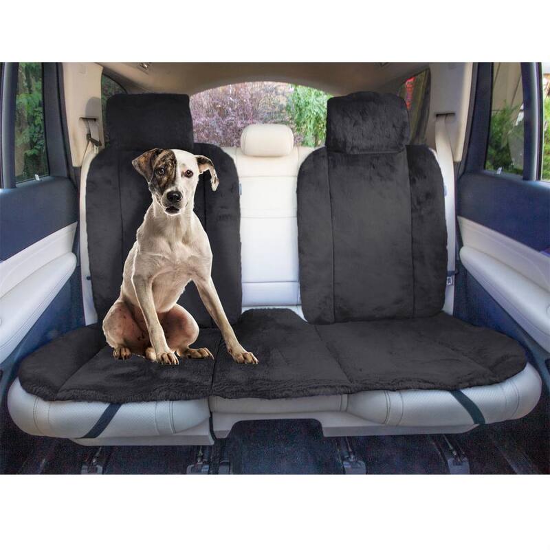 FH Group Doe16 Faux Rabbit Fur Car Seat Cushions 22 in. x 20 in. x 4.7 in. Full Set - DMFB216114BLACK