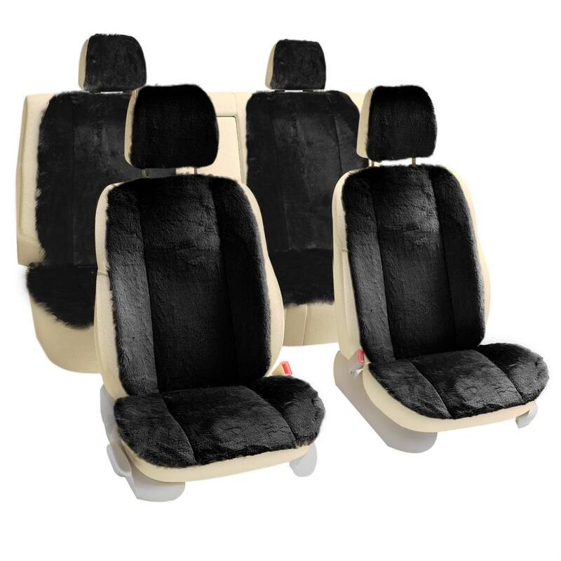 FH Group Doe16 Faux Rabbit Fur Car Seat Cushions 22 in. x 20 in. x 4.7 in. Full Set - DMFB216114BLACK