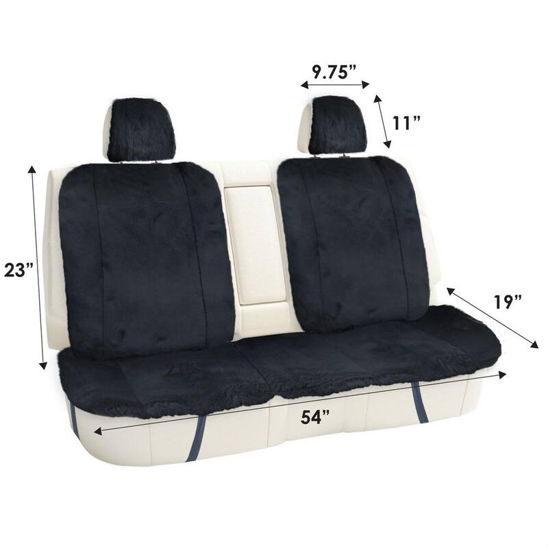 FH Group Doe16 Faux Rabbit Fur Car Seat Cushions 22 in. x 20 in. x 4.7 in. Full Set - DMFB216114BLACK