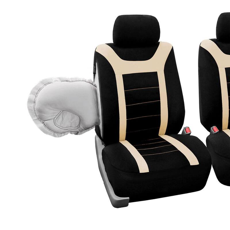 FH Group Fabric 47 in. x 23 in. x 1 in. Full Set Sports Car Seat Covers - DMFB070BEIGE115