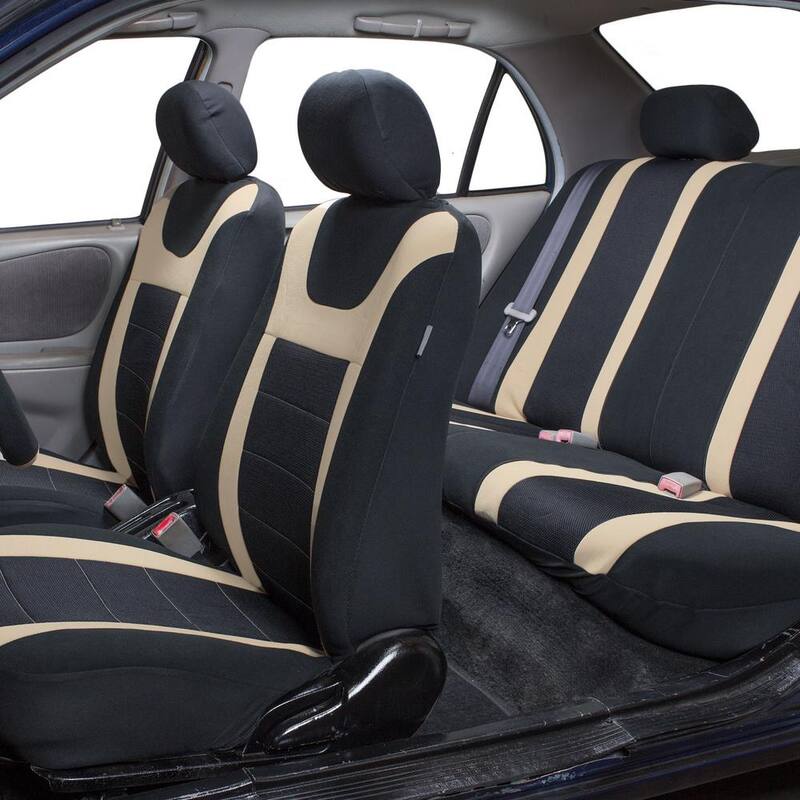 FH Group Fabric 47 in. x 23 in. x 1 in. Full Set Sports Car Seat Covers - DMFB070BEIGE115
