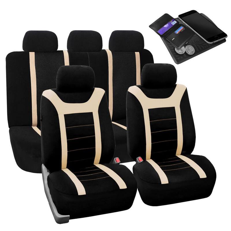 FH Group Fabric 47 in. x 23 in. x 1 in. Full Set Sports Car Seat Covers - DMFB070BEIGE115