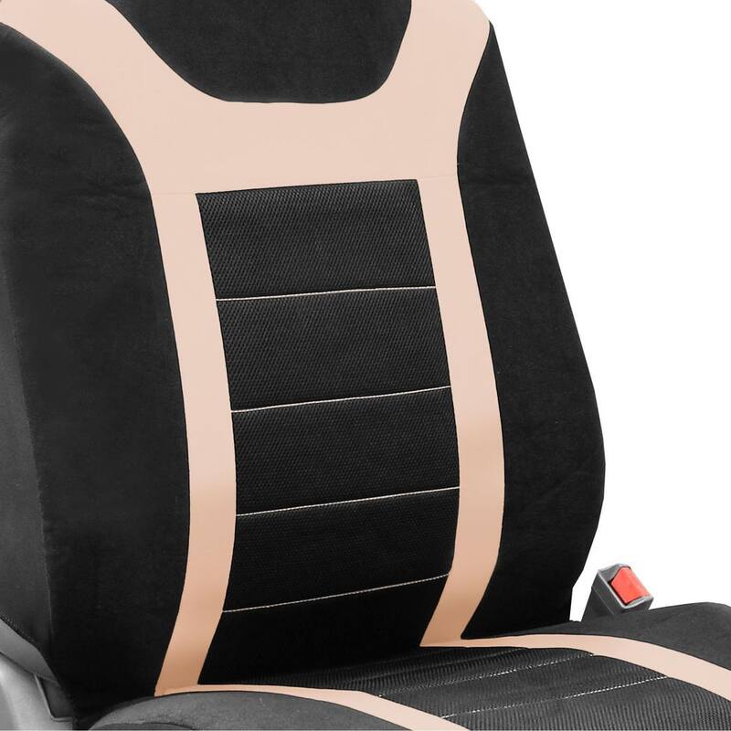 FH Group Fabric 47 in. x 23 in. x 1 in. Full Set Sports Car Seat Covers - DMFB070BEIGE115