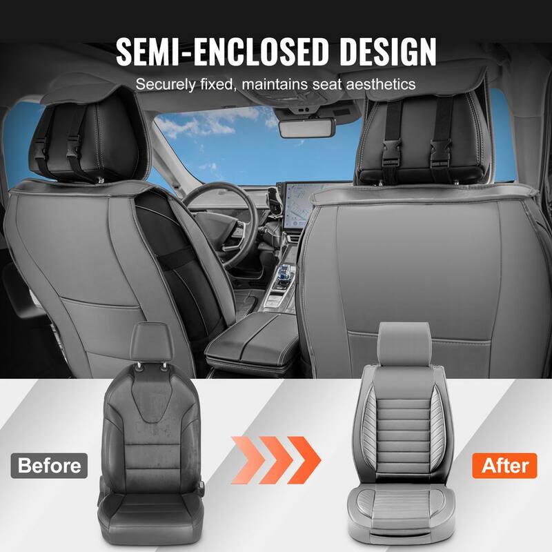 VEVOR Seat Covers, Universal Car Seat Covers Front Seats, 2pcs Faux Leather Seat Cover, Semi-enclosed Design, Gray - ZTTYXQZPGQHG8PKZ9V0-0805