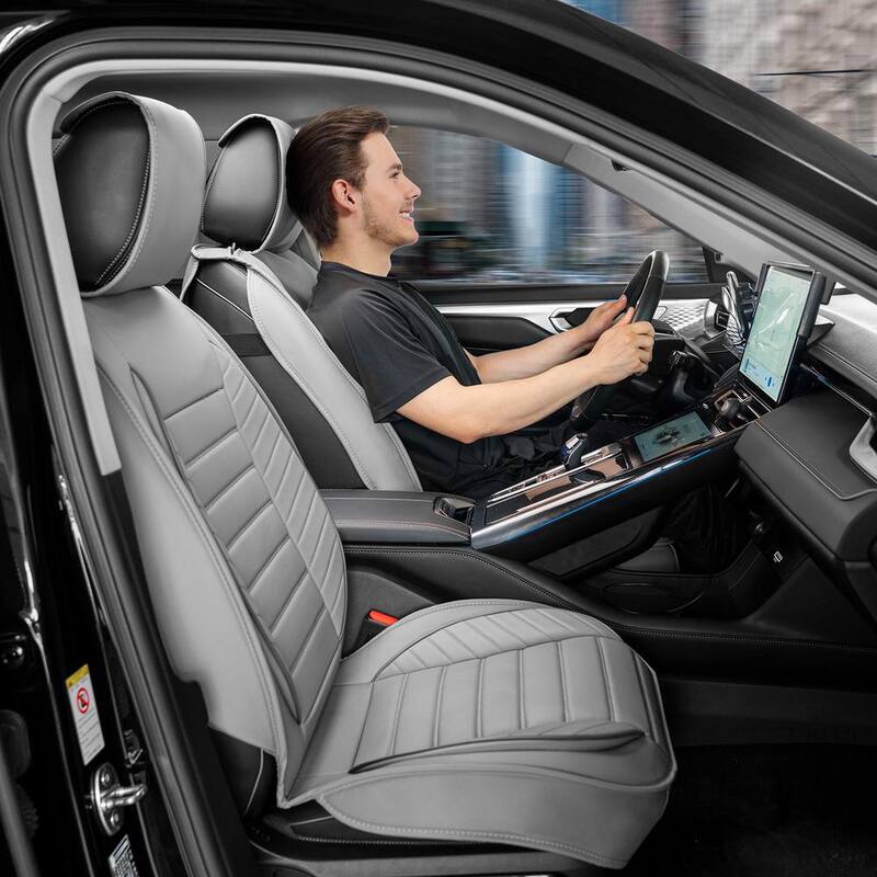 VEVOR Seat Covers, Universal Car Seat Covers Front Seats, 2pcs Faux Leather Seat Cover, Semi-enclosed Design, Gray - ZTTYXQZPGQHG8PKZ9V0-0805