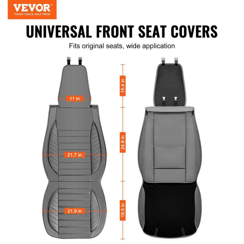 VEVOR Seat Covers, Universal Car Seat Covers Front Seats, 2pcs Faux Leather Seat Cover, Semi-enclosed Design, Gray - ZTTYXQZPGQHG8PKZ9V0-0805