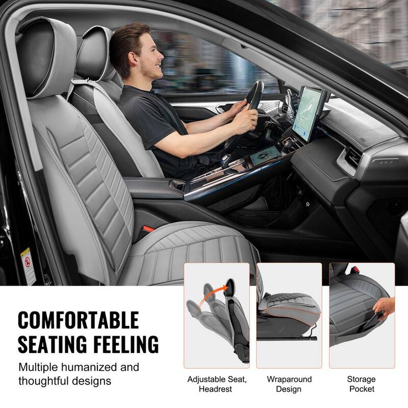 VEVOR Seat Covers, Universal Car Seat Covers Front Seats, 2pcs Faux Leather Seat Cover, Semi-enclosed Design, Gray - ZTTYXQZPGQHG8PKZ9V0-0805