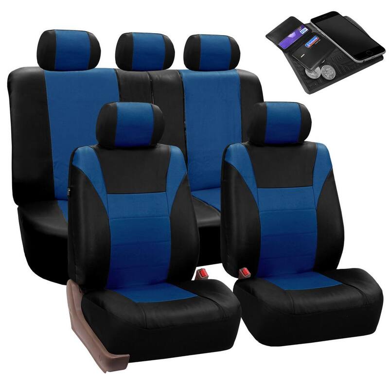 FH Group PU Leather 47 in. x 23 in. x 1 in. Racing Full Set Seat Covers - DMPU003BLUE115