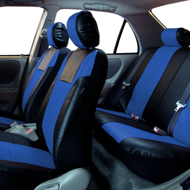 FH Group PU Leather 47 in. x 23 in. x 1 in. Racing Full Set Seat Covers - DMPU003BLUE115