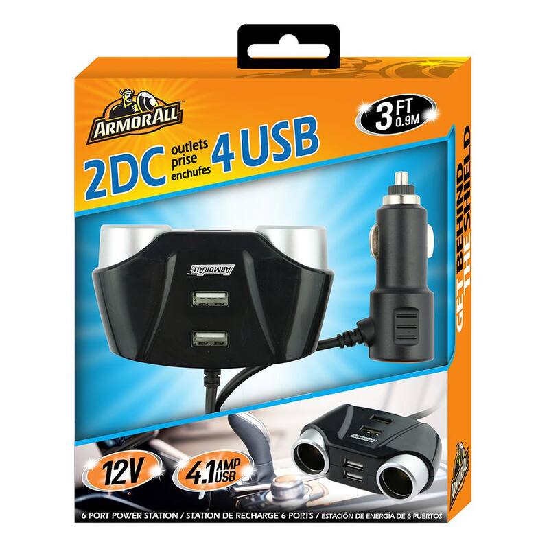 Armor All Multi Port Car Plug (2 D/C and 4 USB) - AVT8-1001-BLK