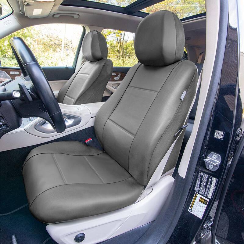 FH Group 47 in. x 23 in. x 1 in. PU Leather Half Set Front Seat Covers - DMPU001SDGRY102