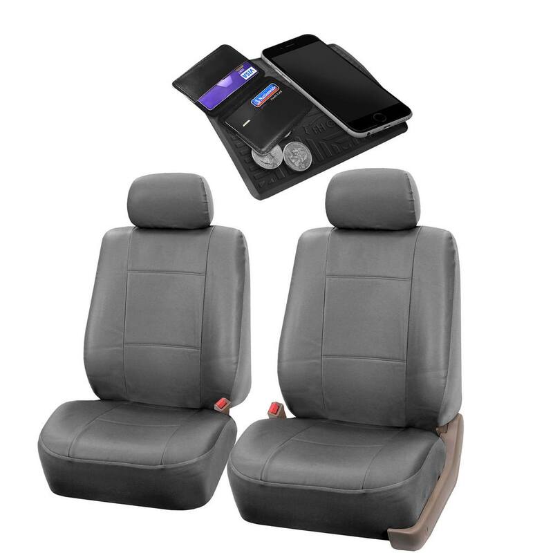 FH Group 47 in. x 23 in. x 1 in. PU Leather Half Set Front Seat Covers - DMPU001SDGRY102