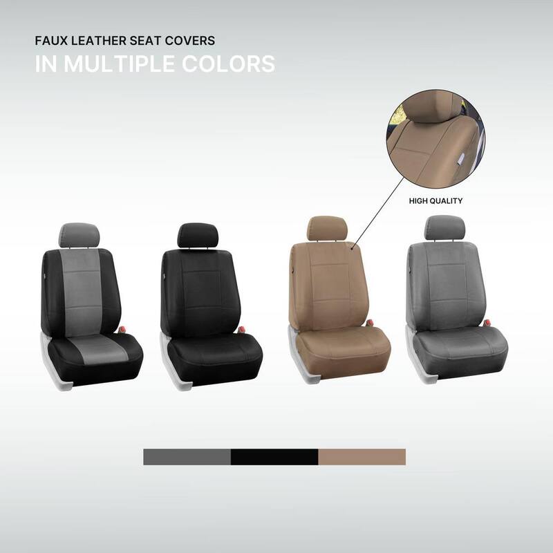 FH Group 47 in. x 23 in. x 1 in. PU Leather Half Set Front Seat Covers - DMPU001SDGRY102