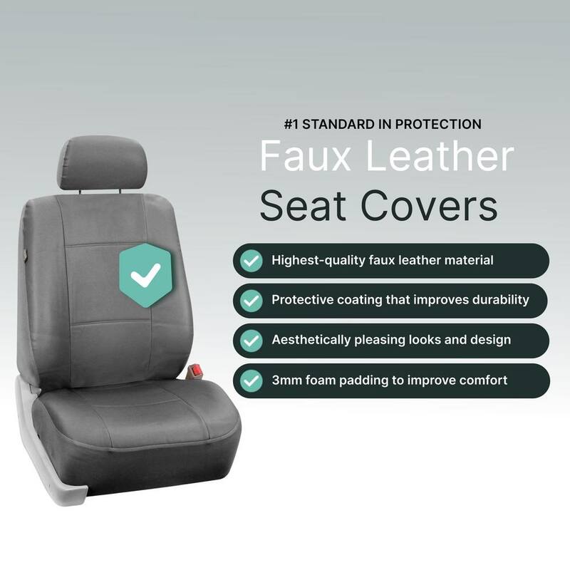 FH Group 47 in. x 23 in. x 1 in. PU Leather Half Set Front Seat Covers - DMPU001SDGRY102
