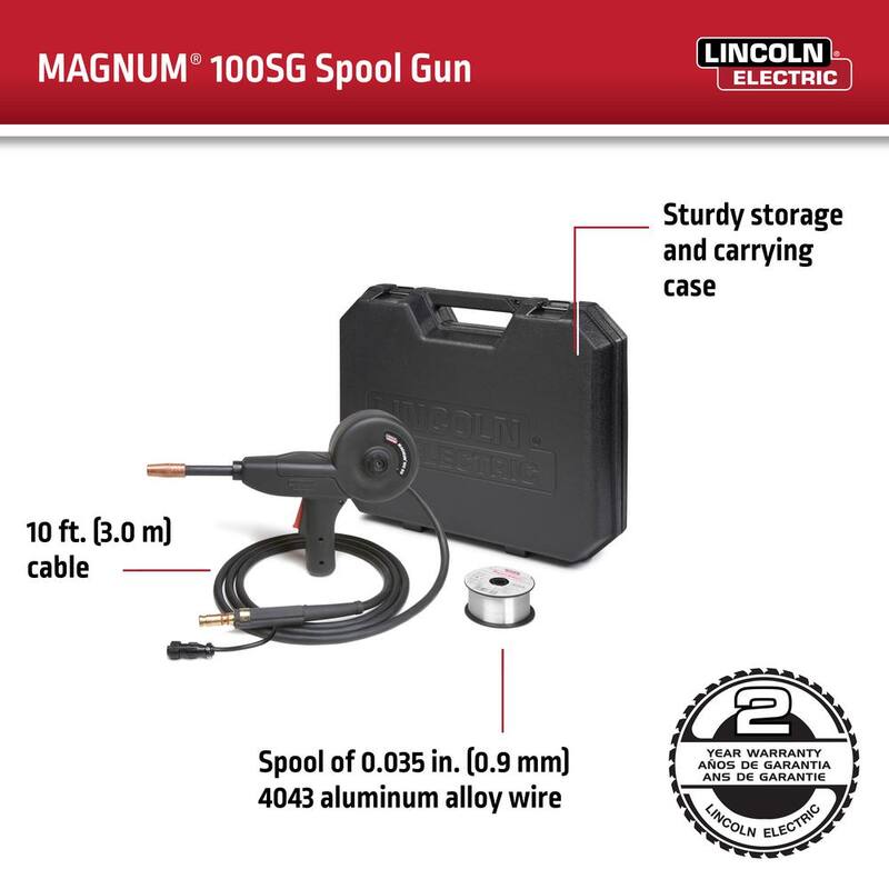 Lincoln Electric Magnum 100SG Welding Spool Gun for Soft Aluminum Wire, Including 10 ft. Gun Cable, Control Harness, Connector and Case - K2532-1