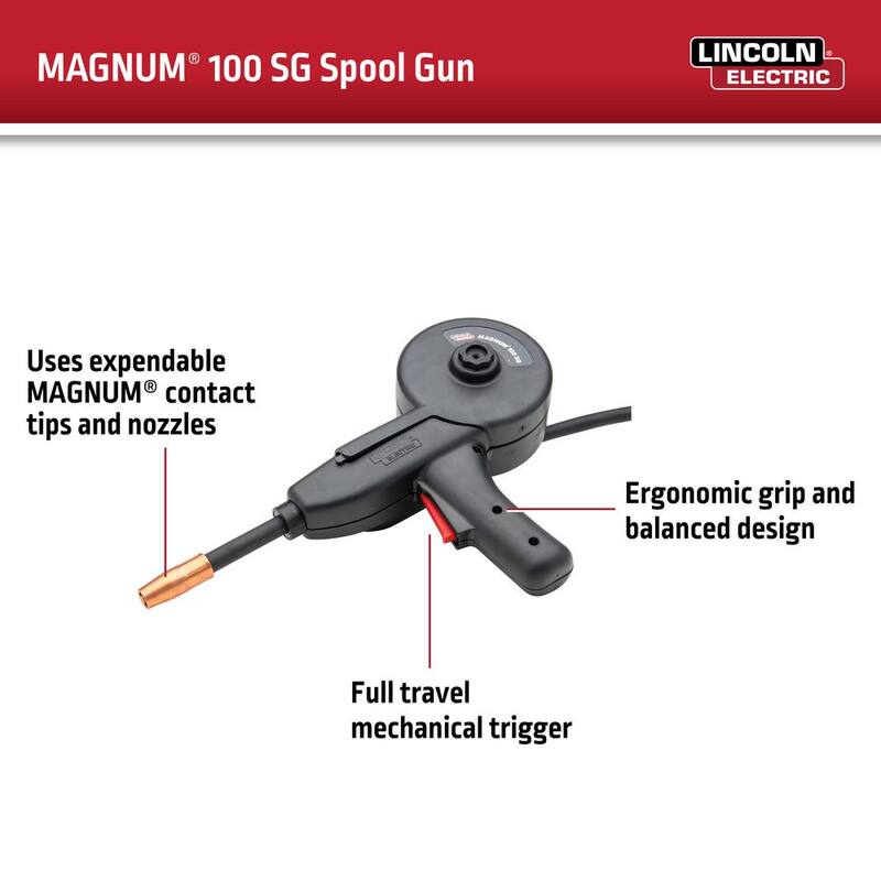 Lincoln Electric Magnum 100SG Welding Spool Gun for Soft Aluminum Wire, Including 10 ft. Gun Cable, Control Harness, Connector and Case - K2532-1