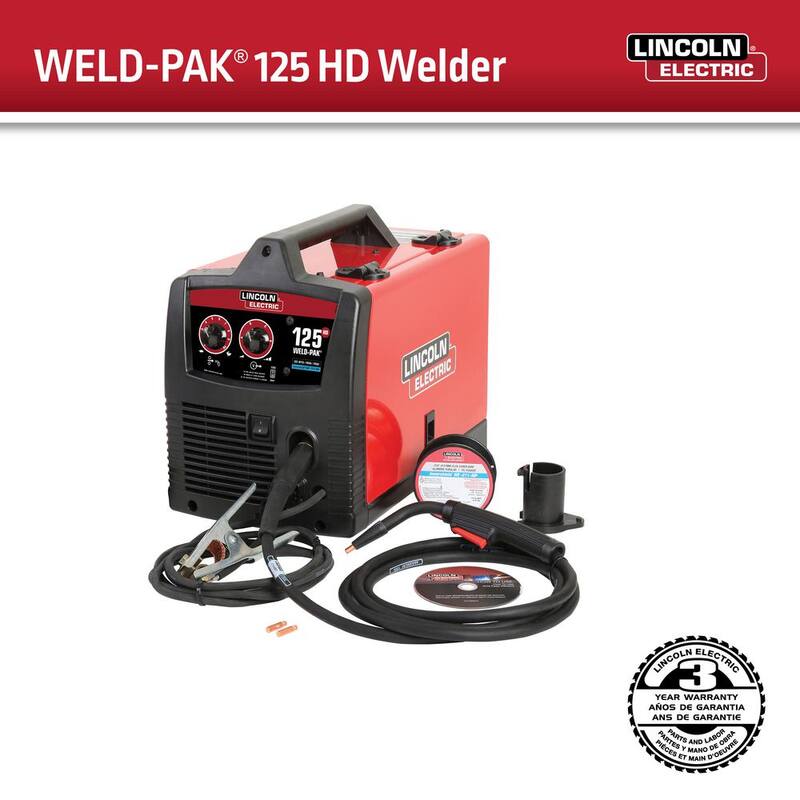 Lincoln Electric 125 Amp 115-Volt Weld-Pak 125 HD Flux-Cored Wire Welder Kit with .035 in. Flux-Core Welding Wire (1 lb. Spool) - K5365-15