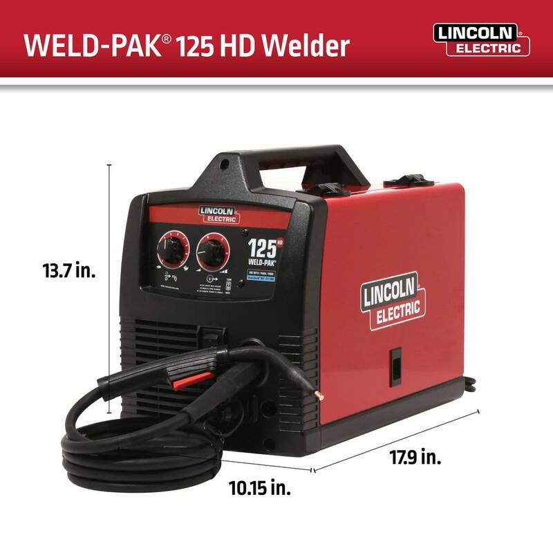 Lincoln Electric 125 Amp 115-Volt Weld-Pak 125 HD Flux-Cored Wire Welder Kit with .035 in. Flux-Core Welding Wire (1 lb. Spool) - K5365-15