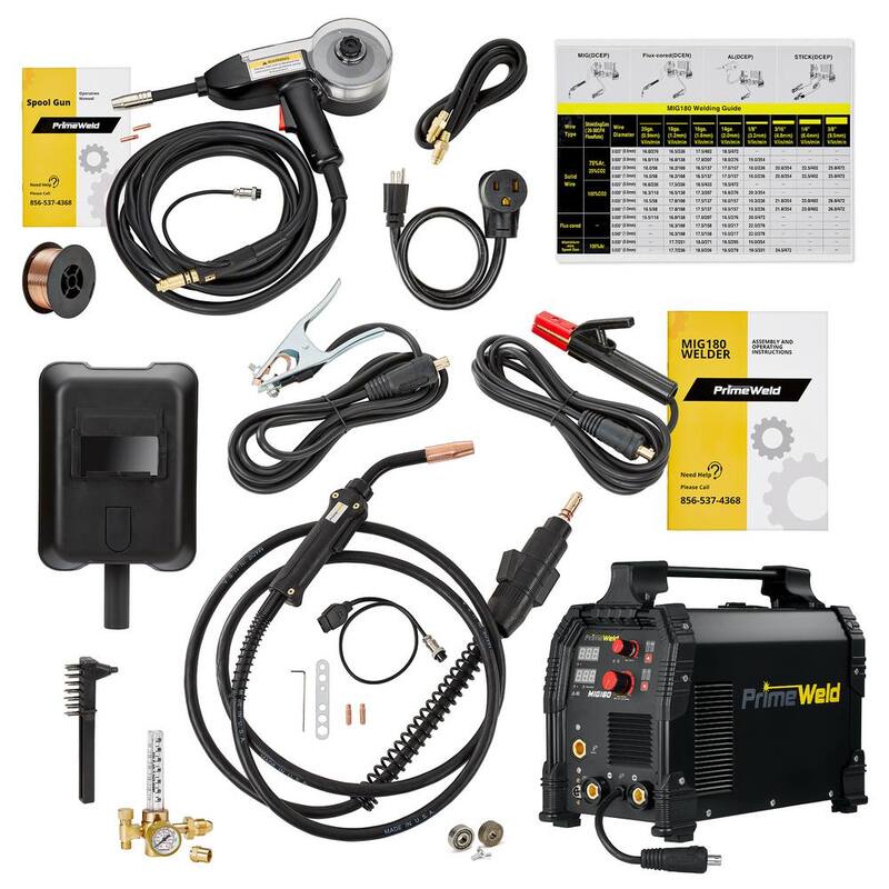 PrimeWeld 180 Amp 220-Volt or 110-Volt MIG Wire Feed Welder with Mig Gun, Gas Regulator MIG and Flux-Cored Wire Spool Gun Included - MIG 180