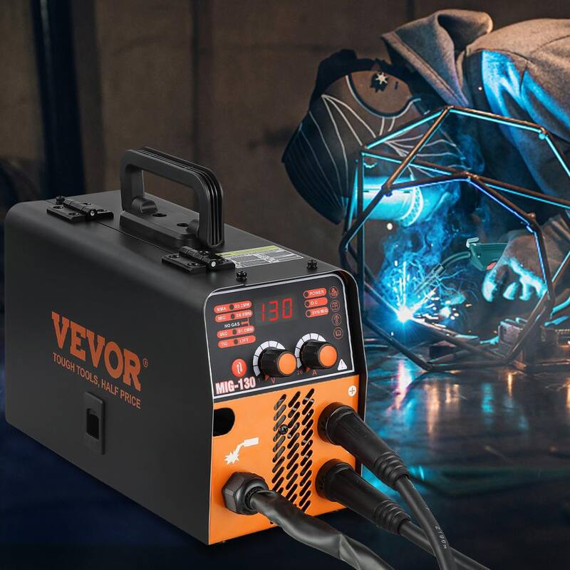 VEVOR MIG Welder, 130A Flux Core Welder, 3 in 1 Combo MMA/MIG/LIFT TIG Welder Machine, Portable MIG-130 Welding Machine, Volts - DHJWQSHMIGTIGBKDNV1-0726