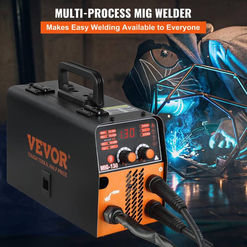 VEVOR MIG Welder, 130A Flux Core Welder, 3 in 1 Combo MMA/MIG/LIFT TIG Welder Machine, Portable MIG-130 Welding Machine, Volts - DHJWQSHMIGTIGBKDNV1-0726