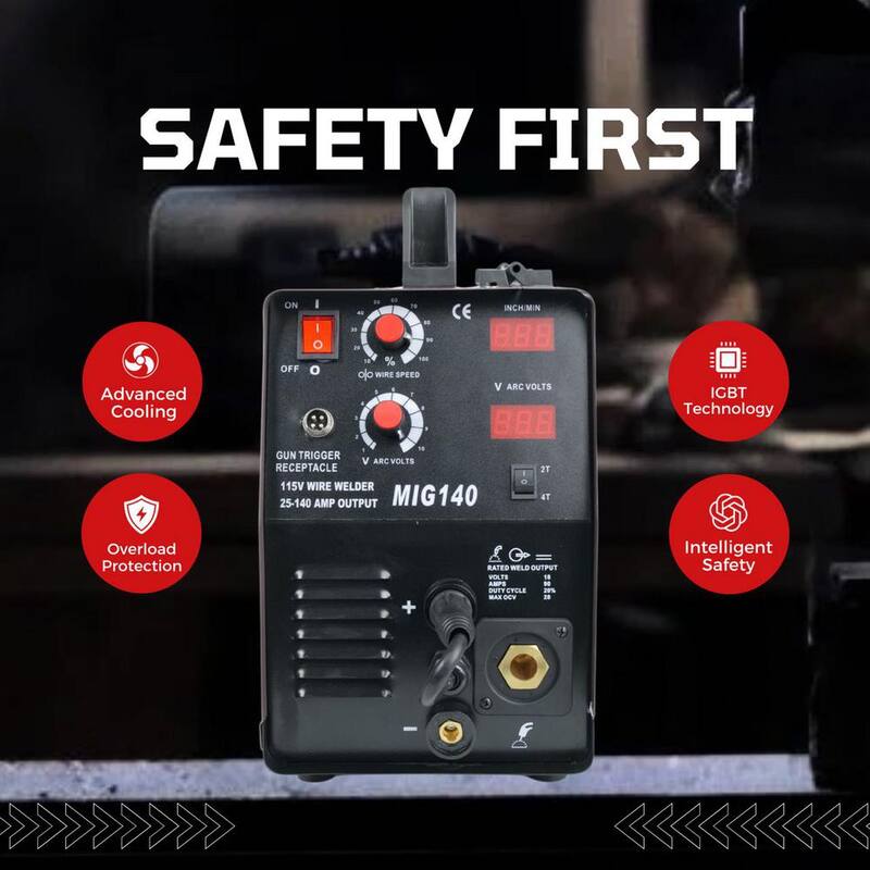 Lotos 140 Amp MIG Wire Feed Welder Flux Core Welder and Aluminum Welder UNG 5/8 in. Hose Fitting Regulator 2T/4T Switch 110V - MIG140