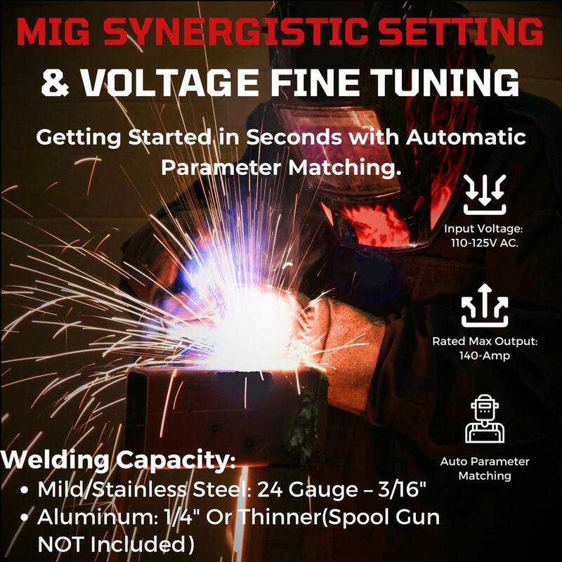 Lotos 140 Amp MIG Wire Feed Welder Flux Core Welder and Aluminum Welder UNG 5/8 in. Hose Fitting Regulator 2T/4T Switch 110V - MIG140