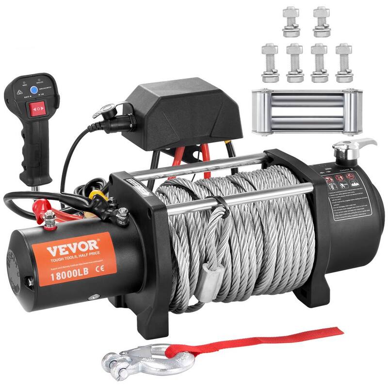 VEVOR Electric Winch 18,000 lbs. Load Capacity ATV 85 ft. Steel Rope Winch with Wireless Handheld Remote and 4-Way Fairlead - DDGSSJPGSSYCYK2FXV9