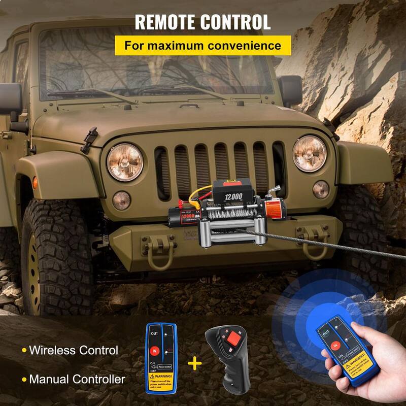 VEVOR 12000 lbs. Truck Winch 85 ft. Electric Winch Steel Cable 12-Volt Winch with Wireless Remote Control and Powerful Motor - DDJP1.2WB85FTGS01M2