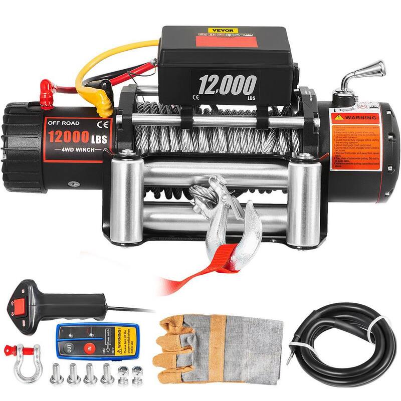 VEVOR 12000 lbs. Truck Winch 85 ft. Electric Winch Steel Cable 12-Volt Winch with Wireless Remote Control and Powerful Motor - DDJP1.2WB85FTGS01M2